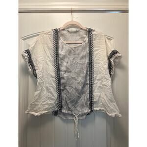 Zara Women’s Trafaluc Embroidered Short Sleeve Boho Blouse Top Sz M‎ White Black